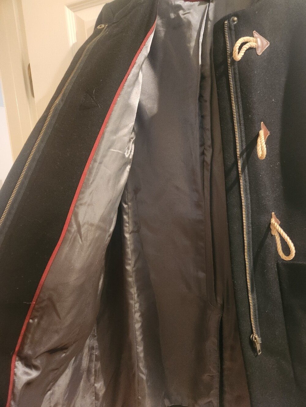 J. Crew Black Wool Toggle Pea Coat with Tan Rope Details 12 - Picture 3 of 5